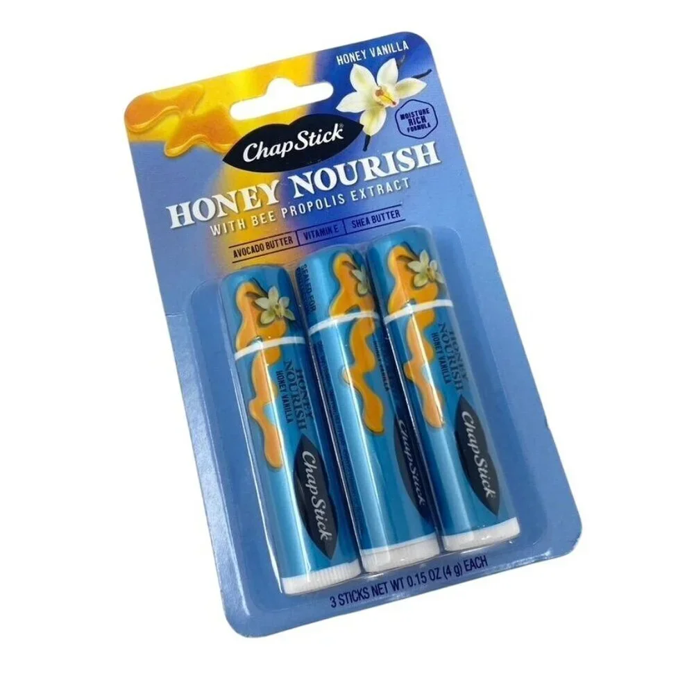 Chapstick Lip Balms Honey Nourish 3 Count Honey Vanilla Moisture Rich Vitamin E